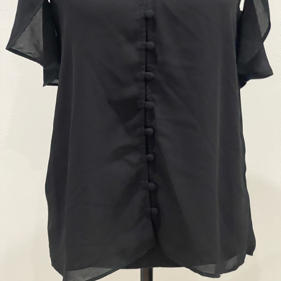New Shinestar S Black‎ V Neck Open Shoulder Sheath Button Down with Liner - Picture 6 of 8